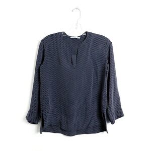Vince dark navy blue blouse geometric print loose fit classic 2 smart business